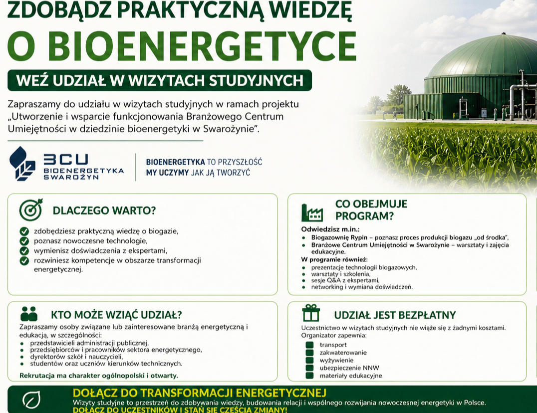Zaproszenie na wizyty studyjne ORLEN – bioenergetyka w praktyce -rekrutacja trwa!